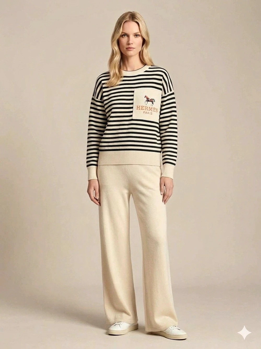 Striped Sweater in Cream & Black Like New